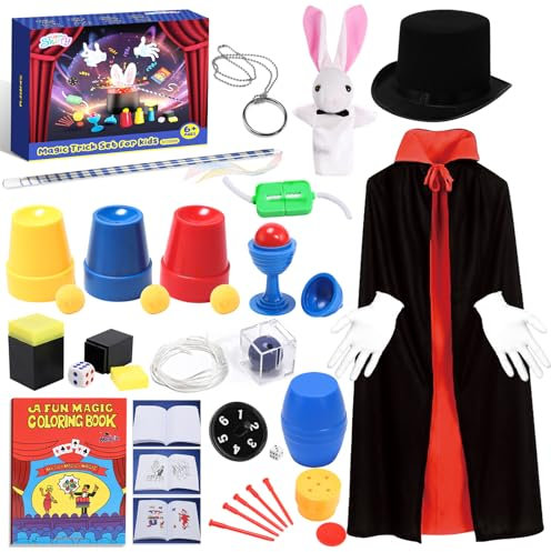 Skirfy Zaubertricks-Zauberset für Kinder im Alter von 6-8 Jahren, Magie-Set mit Zauberkostüm und Zauberstab, für Jungen und Mädchen im Alter von 6, 7, 8, 9, 10, 11, 12 Jahren
