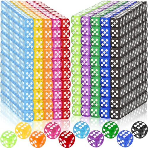 300 Pieces Colored Dice Bulk Set 14 MM 6 Sided Standard Dices for Classroom Teaching Board Game Playing and Rolling, 10 Colors