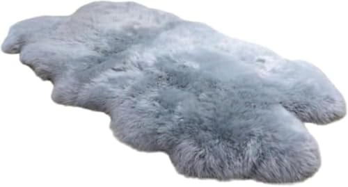 Woolous Alfombra Piel Oveja Natural 180x120cm Grandes Alfombras de Lana Auténtica de Nueva Zelanda, Pelo Largo, Esponjosa, Suave Moquetas Lana para Salón, Habitacion (Gris Plateado)