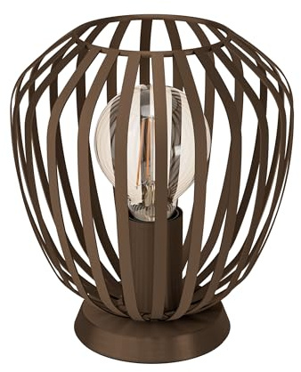 EGLO Tischlampe Espinal, Nachttischlampe mit Draht Lampenschirm, Tischleuchte aus Metall in Bronze, E27 Fassung, 22,5 cm