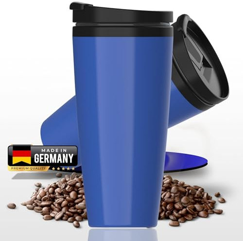 Taza de café para llevar, taza térmica a prueba de fugas, 350 ml, para los amantes del café y el té, sin BPA, doble pared con tapa, taza de viaje para oficina, escuela y coche, color: azul estándar PS