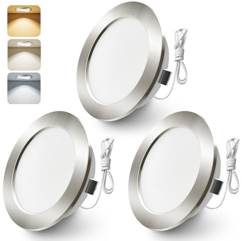 ALUSSO Lot de 3 spots LED encastrables 12V pour meubles cuisine salle de bain caravane et camping-car - Puissance de 4W, équivalent à 40W incandescence - Disponible en 3000K, 4000K, 6000K, Nickel