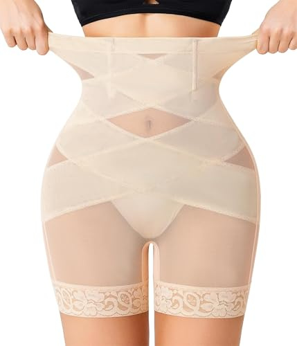 Gotoly Women Tummy Control Knickers High Waisted Shapewear Shorts Shaping Underwear Body Shaper Thigh Slimmer Pants Butt Lifter Boyshorts (Beige, L)