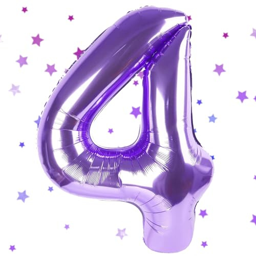 Ballon Chiffre 4,Ballons 4 an Violet,Ballons 4 Ans Anniversaire Numero 4 Hélium Ballons,101cm Chiffre 4 Decoration Pour Garçons Filles Anniversaire Fête