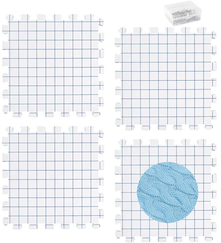 Bhina 4 Pièces Tapis de Blocage Tricot Planche de Blocage pour Crochet Blocage Épaisses avec Grilles Tapis en Mousse pour Tricotage avec 50 Epingles en T pour Travaux d'Aiguille ou Crochet, 30cm