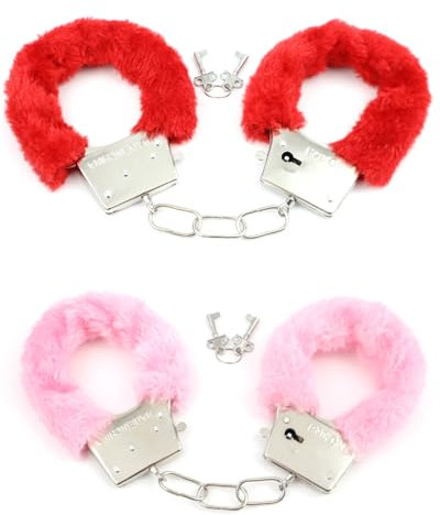 BNREOZA 2 Stück Plüsch Metall Handschellen, Plüsch Handschellen für Spiele, Kommt mit Schlüssel, Rollenspiel Kostüm Zubehör, Maskerade, Party, Valentinstag Geschenke