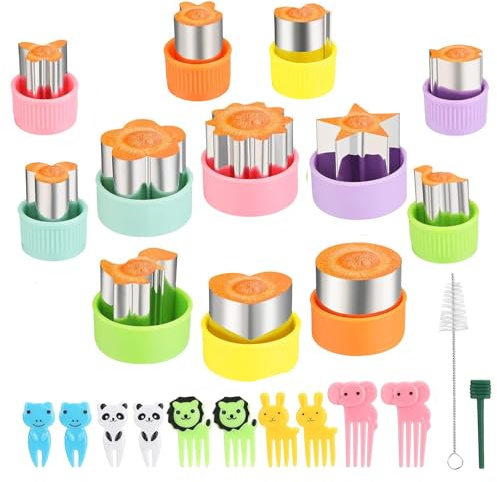 AstraGlam 24 piezas Set de cortadores para niños para pan y verduras, cortadores de pan para niños, cortadores de galletas en diversas formas con tenedores de animales de dibujos animados