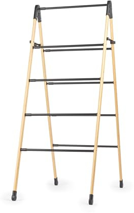 Beldray 4 Tier Extendable Clothes Airer – Foldable Ladder Design, Strong Bamboo Frame, Sturdy Steel Bars, Max Load 10kg, Lightweight, Compact Storage, Expands Horizontally From 3.4 m To 6.1 m