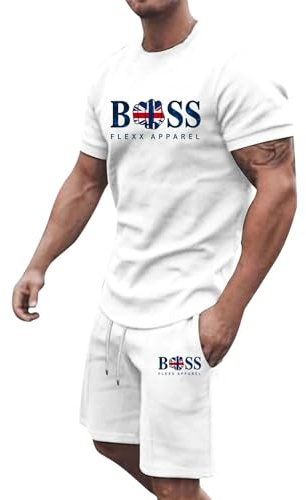 2025 Casual Sport Set for Mens Two Piece Suit Short Sleeve T Shirt and Shorts Set Casual Tracksuit Lounge Wear Set 2pcs Sports Sweat Suit (White,XL)