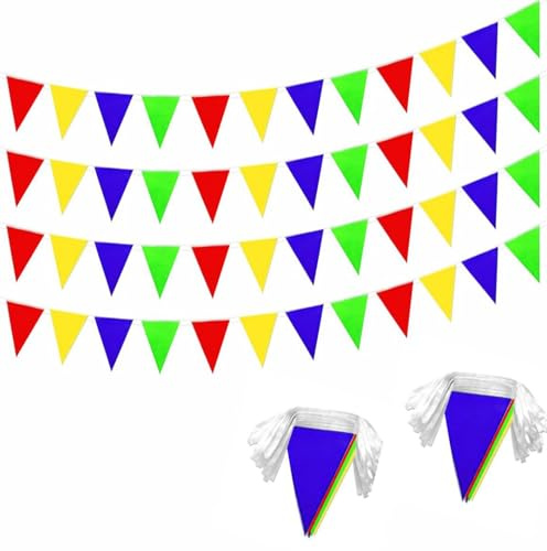 2 Pack Red Blue Yellow Green Pennant Banner Flags String Triangle Bunting Flag for Grand Opening Wedding Kids Birthday Baby Shower Outdoor Garden Hanging Decorations 66 Feet 64 pcs