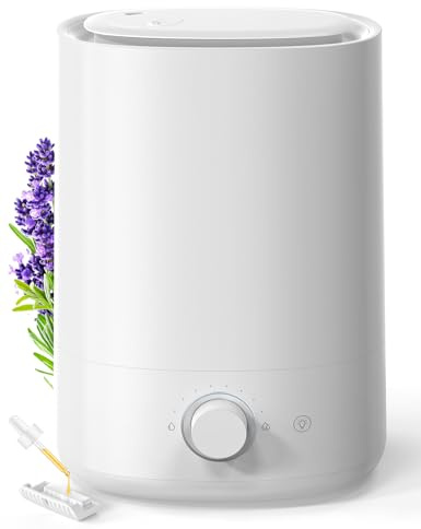 AROEVE Humidificador 5L, Nebulización Ultrasónica Fría con Difusor de Aceites Esenciales, Boquilla 360°, Luz Nocturna 28dB, 50H de Duración, para Habitación de Bebé, Plantas