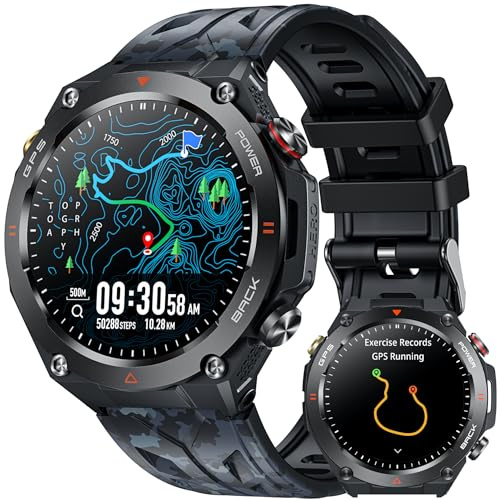 Reloj Inteligente Hombre Smartwatch con GPS: 1.45 Smart watch con Llamadas Bluetooth Brújula Altura Presión Atmosférica 650mAh Digital Watch con SpO2 Sueño Podómetro 100+ Deportivos para iOS Android