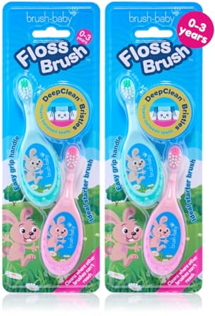 FlossBrush™ Baby Toothbrush (0–3 Years) – Soft DeepClean Bristles, Easy-Grip Infant Training Brush, Small Safe Head – 4 Pack (2 Pink & 2 Teal)