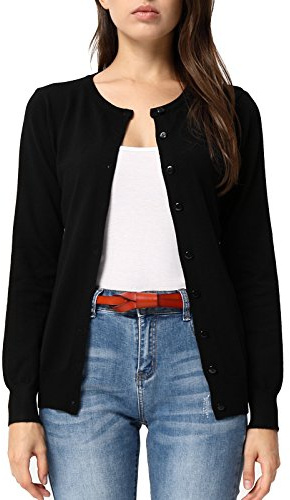 GRACE KARIN Women's Cardigan Sweaters Lightweight Soft Knit Cardigan Long Sleeve Casual Spring Fashion Clothes Black L