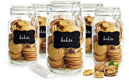 Sendez 2 STK. Einmachgläser 1500ml mit Bügelverschluss Tafelfeld Kreide Vorratsglas Vorratsdose (2 Stück)