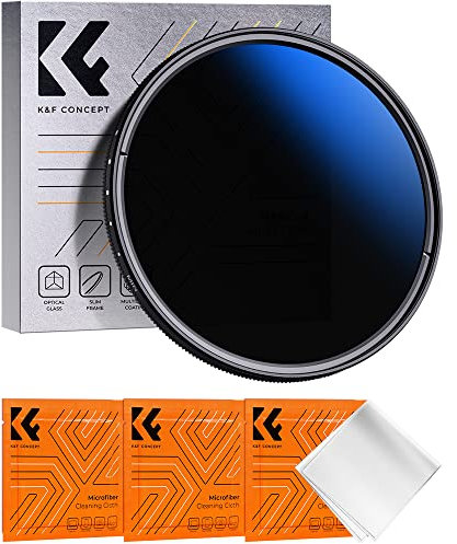 K&F CONCEPT 55mm ND Filter Variabler Graufilter ND2-ND400 (1-9 Blendenstufen) mit DREI Reinigungstücher für Landschaftsfotografie（Nano-Klear Serie）