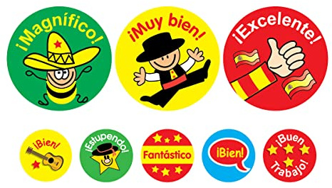SuperStickers Lot de 1240 autocollants de louanges espagnols de différentes tailles Idéal pour les enseignants