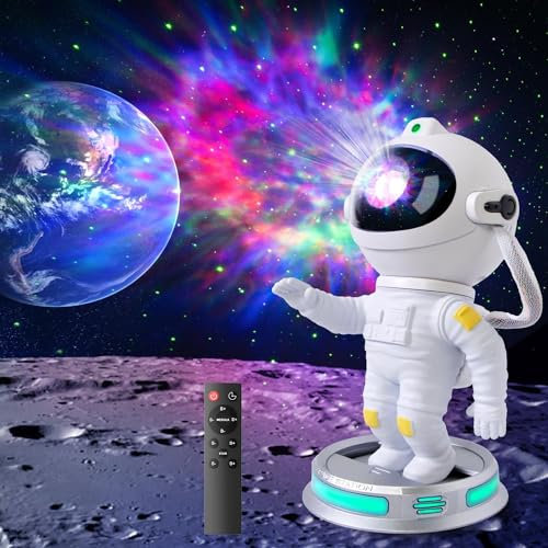 Astronaut Licht Projektor, Sternenhimmel Projektor LED Umgebungsbeleuchtung Galaxy Projektor Nachtlicht mit Fernbedienung und Timer, 360° Nebula-Deckenleuchten für Schlafzimmer Gaming Heimkino