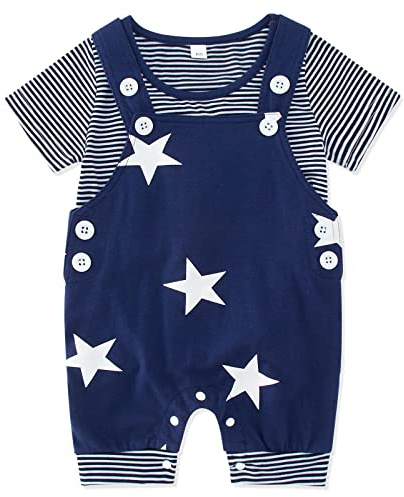 SFreeBo Infant Baby Boys Clothing Sets 2pcs Newborn Baby Cotton Romper Outfits Suit Toddler Kids Pyjamas Short Sleeves T-shirt Dungarees 0-24 Months