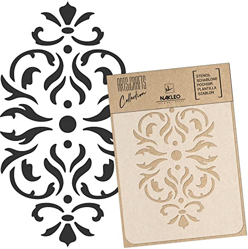 NAKLEO Pochoir pour Peinture Artisanat A3 30x42cm, Modèle en Plastique, Réutilisable, Classique Baroque Ornement, DIY Bricolage Scrapbooking Décoration a Peindre, Mur Sol Bois Tissu Meuble