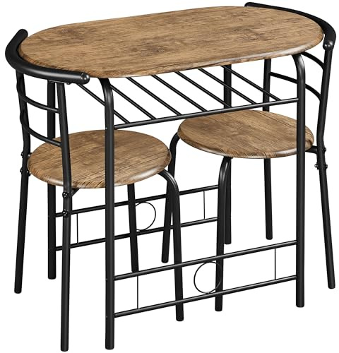 Yaheetech Set Tavolo e 2 Sedie Sala da Pranzo Cucina Mobili da Bar Piccoli Spazi Salvaspazio Balcone per 2 Persone in Legno e Metallo Sedia Portata 136 kg Marrone Retro