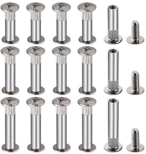 VooGenzek 15 Pièces Φ8 Connecteur d'armoire Connecteur avec M6 Vis, FiletéVis de Raccordement pour Meubles, Vis de connexion Acier Nickelé, Vis Assemblage Meuble, pour Jonction Meuble