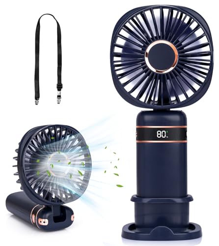 Ventilateur portable rechargeable 5 vitesses, écran d'alimentation, bureau piles