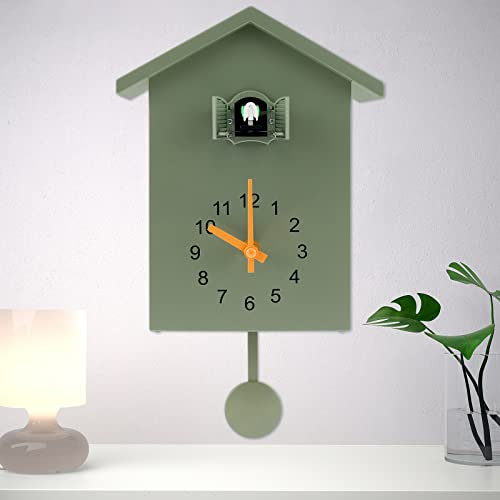 Foribyw Cuckoo Clock with Chimer Minimalist Cuckoo Sound Clock with Pendulum Delicate Cuckoo Clock Bird House Battery Powered Cuckoo Wall Clock for Wall Art Home Room Kitchen Office Decoration(green)