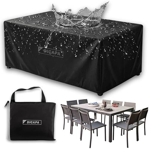 DICAPA Funda Mesa Exterior Impermeable Rectangular, 180x120x70cm Negro, Protege tu Mesa de jardín y Muebles de Exterior Todo el año