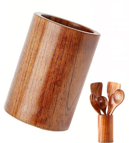 trabag Holz Küchenutensilienhalter, Runde Holz Besteckhalter Kochgeschirrhalter Organizer, Essstäbchen Halter Küchen Aufbewahrung Für Pfannenwender Besteck Löffel (15x 8.7cm)