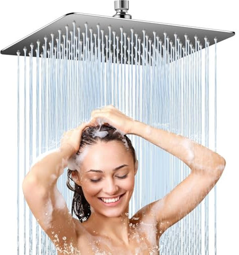 Regendusche duschkopf 12 Zoll, Duschkopf Regendusche Edelstahl 304 Quadrat (30x30cm), Kopfbrause Gebürstetes Chrom-Finish, Selbstreinigende Duschbrause Regendusche Installierbar,Rain Shower,