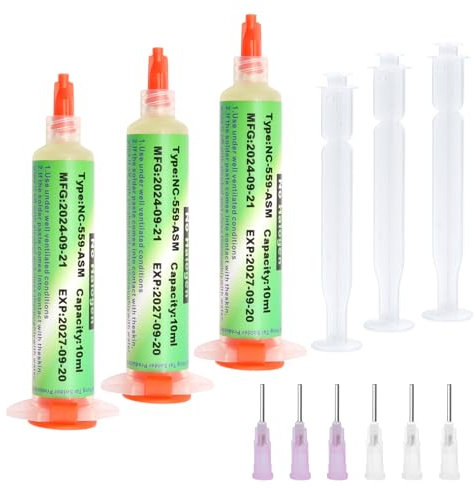 VEGCOO 3 Stück bleifreie Lötpaste, No-clean, Flussmittel, Lötpaste, 30 ml, Spritze zum Löten von elektronischen Komponenten, PCB, LED, SMD, BGA