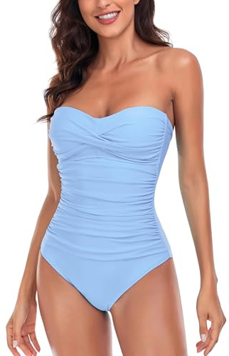 Ocean Blues Women’s Bandeau One Pieces Swimsuit Molded Cups Bathing Suit