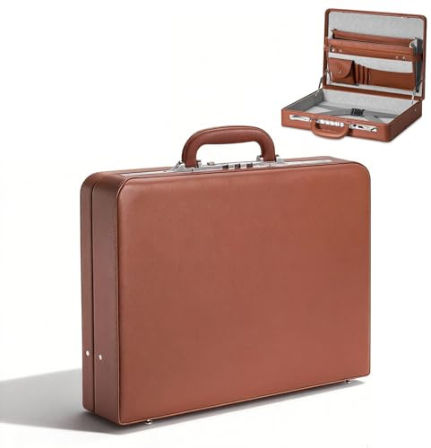 LOCKCURX Briefcases for Men, Anti-Theft Longwave Lock Briefcase with 16 Inch Laptop Compartment, Waterproof Faux Leather, Brief Cases Men with Multi File Organizer, Perfect for Office, Travel (Brown)