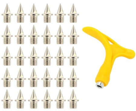 IKOPFLN 30 Pièces Pointes de Piste avec Clé à Pointes Acier Robuste Pointe Athlétisme Cross Country Pyramidales Track Spikes Remplacement pour Chaussures de Piste Saut en Longueur Course Randonnée