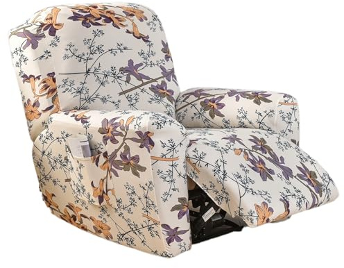 EBETA Fundas para sillones de 4 Piezas Funda elástica para sillones de Relax, Capuchas para sillón, Elástico Funda para sillón reclinable (Tallo de Flores)