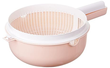 Fenteer Panier D'Égouttage Bol de Nettoyage Égouttoir à Légumes et Passoire Multifonction Superposable en Deux Parties Convient pour Laver Les Produits Frais, Rose
