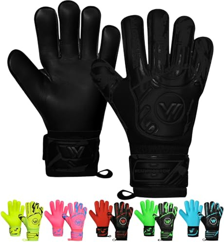 WESTWOOD FOX Guanti da portiere, guanti da portiere con protezione per le dita per calcio per bambini, ragazzi, adulti, presa forte con lattice Dumbo 4+3 mm, supporto al polso (Jet Black, taglia 8)