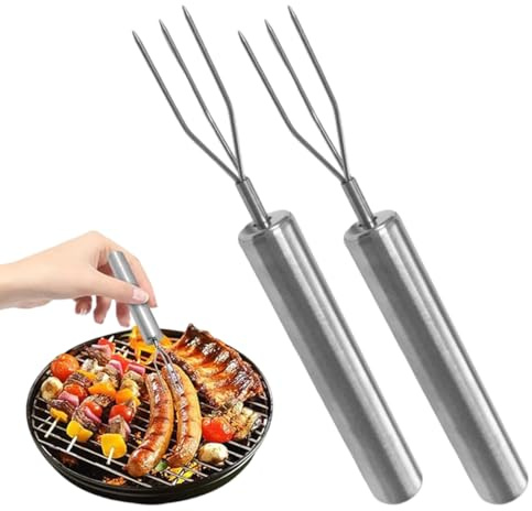 YAZWUR 2 Pcs Forchette per Patate e Pannocchie, riutilizzabili come Spiedini e Utensili per Sbucciare, in Acciaio Inox (3 Denti) (Argento)