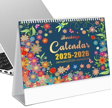 Calendario floreale 2025-2026,Calendario da tavolo in piedi 2025-2026 - mensile d'arte,Gennaio 2025-dicembre giugno 2026, calendario di pianificazione per l'organizzazione e la pianificazio