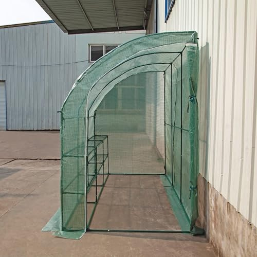 Serre adossée pour une utilisation en extérieur – Tissu en maille PE robuste avec étagères et connecteurs en plastique pour légumes et semis