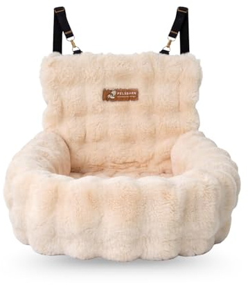 Pelsbarn lyxig mysig hund bilsäng, fuskpäls resesäng, beige, S