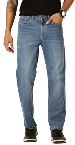 Thomas Scott Herr Mid Rise Stretch Jeans Relaxed Fit Mid Tone Light Fade Clean Look 5 Pocket Design Knapp och Dragkedja Casual Jeans för, Mellanblå, 32