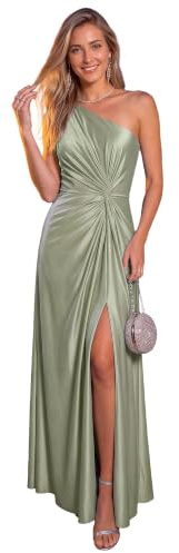 Ever-Pretty Robes de Demoiselle d'honneur Col Asymétrique sans Manche Satin Maxi Fendu ES02725