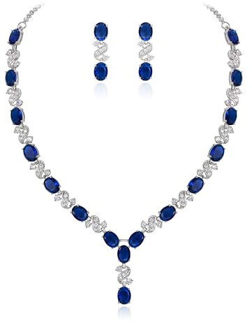 Clearine Juegos de Joyas de Mujer Cristales Óvalos En Forma de Bolita Infinito Collar y Pendientes para Novia Boda Fiesta Elegante Azul Marino