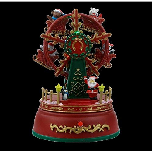 FBright Noria Navideña Roja con Música y Luces Leds, Multicolor, Altura 18,5 cm