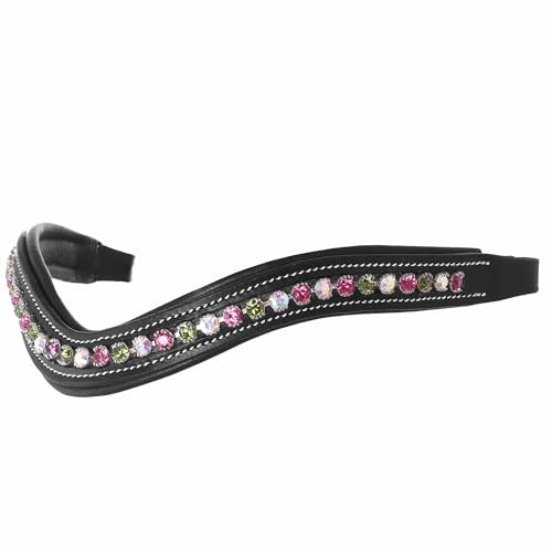 Exion Curved Crystal Browband for Horses – Soft Padded Bling English Bridle Brow Band | Dressage, Show, Jumping | Black, Brown| Fuschia, Aurore Boreale, Olivine Crystal Browband For Horses