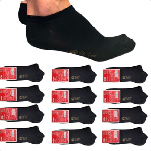 Infinity - 12 Paia Calze Fantasmini Uomo Donna, Calze Filo di Scozia Uomo Corte in Puro Cotone Elasticizzato, Calzini Donna Estivi, Calzini Invisibili Corti 100% Made in Italy (Nero, 43-46)