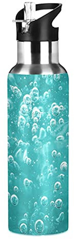 Mnsruu Hermosa botella de agua de burbuja líquida turquesa aislada taza de viaje de acero inoxidable con pajita 20 oz regalos de cumpleaños de Navidad para niños y niñas