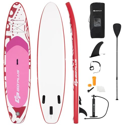 COSTWAY SUP Gonfiabile Adulti 305/335 cm, Stand Up Paddle Gonfiabile con Pinne, Leash, Pagaia, Pompa, Kit di Riparazione e Borsa, Carico Massimo 120 kg (Rosa, 335 x 76 x 16 cm)